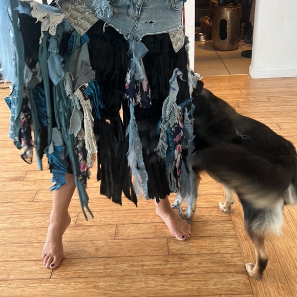 Upcycled Festival Skirt. Handmade from denim and assorted fabric. - Picture 4 of 4